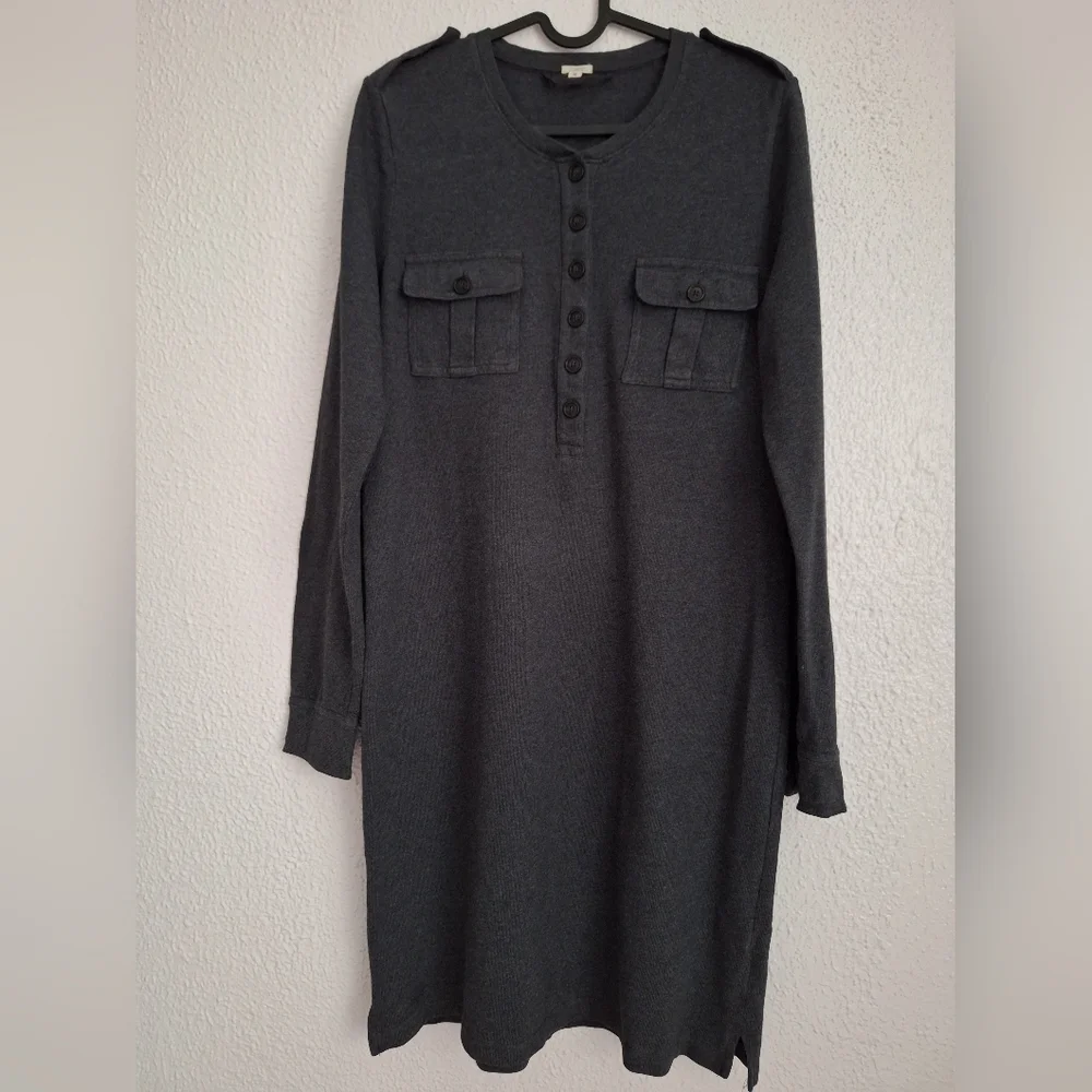 J. CREW Gray Long Sleeve Dress Minimalist Design 100% Cotton